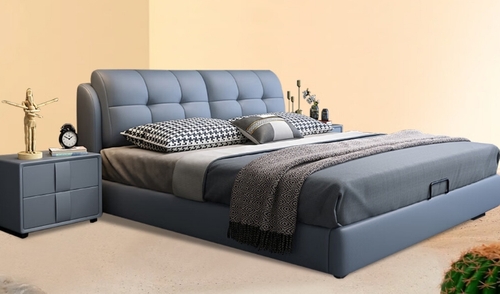 百冠环球床 真皮床卧室双人床现代简约 主卧实木软靠高箱皮床家具